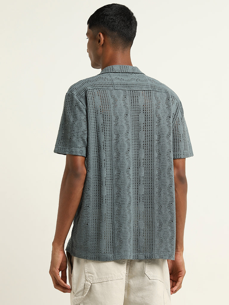 Nuon Teal Knitted Relaxed-Fit Shirt