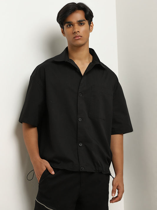 Nuon Black Solid Relaxed-Fit Shirt