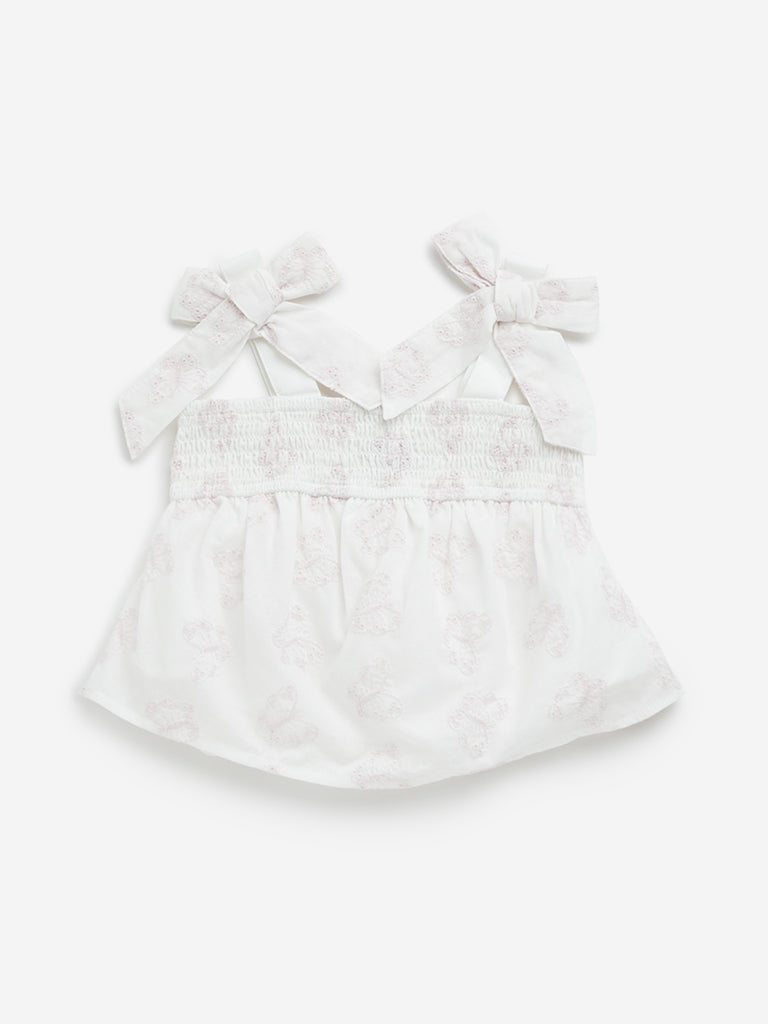 HOP Kids White Schiffli Cotton Crop Top