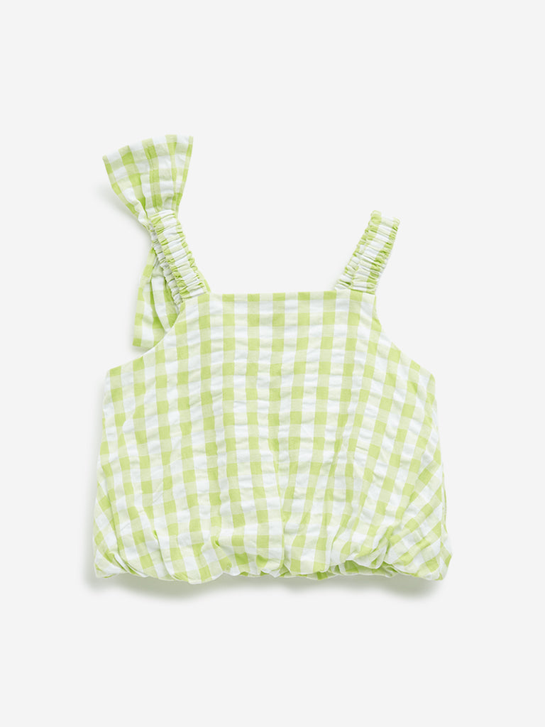 HOP Kids Lime Checkered Design Cotton Crop Top