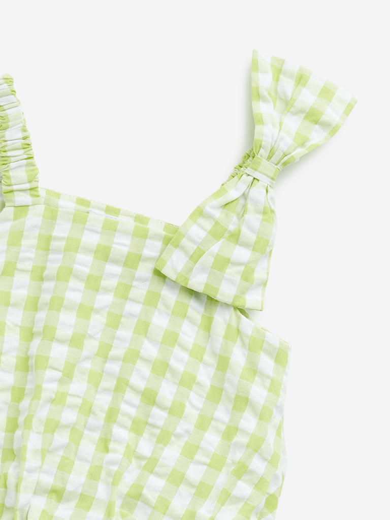 HOP Kids Lime Checkered Design Cotton Crop Top