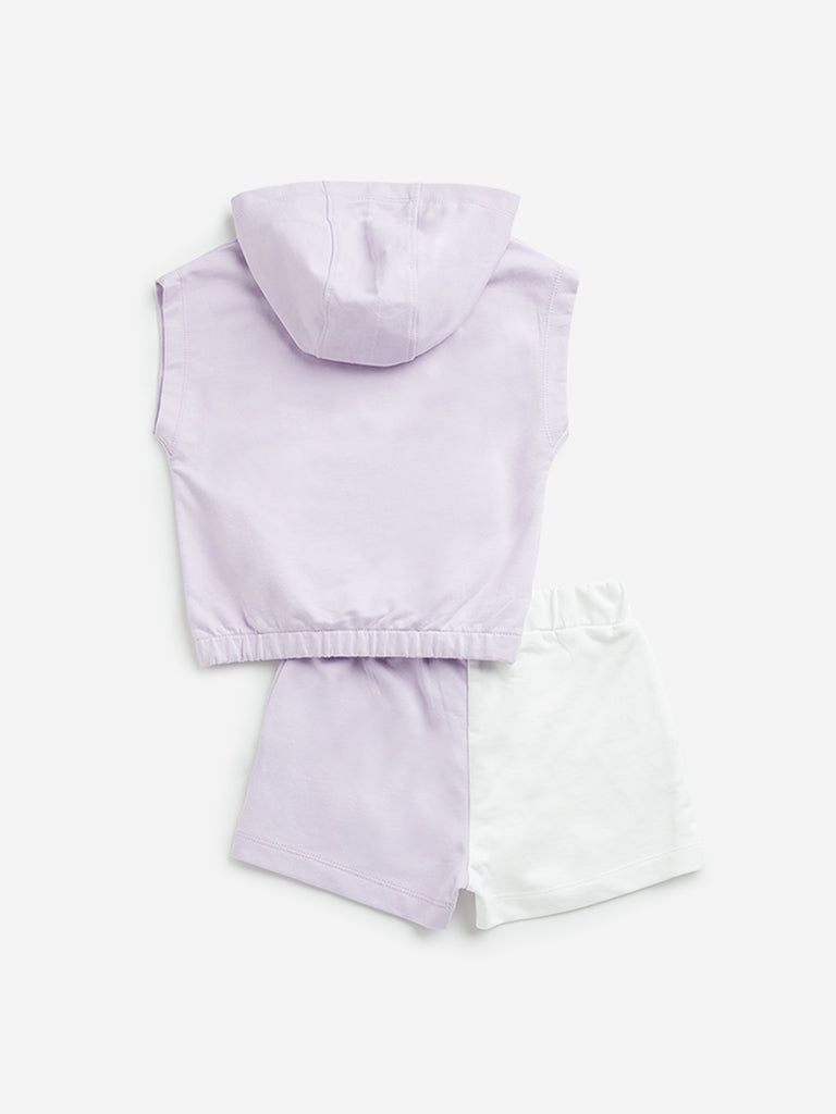 HOP Kids Lilac Floral Hooded T-Shirt with Shorts Set