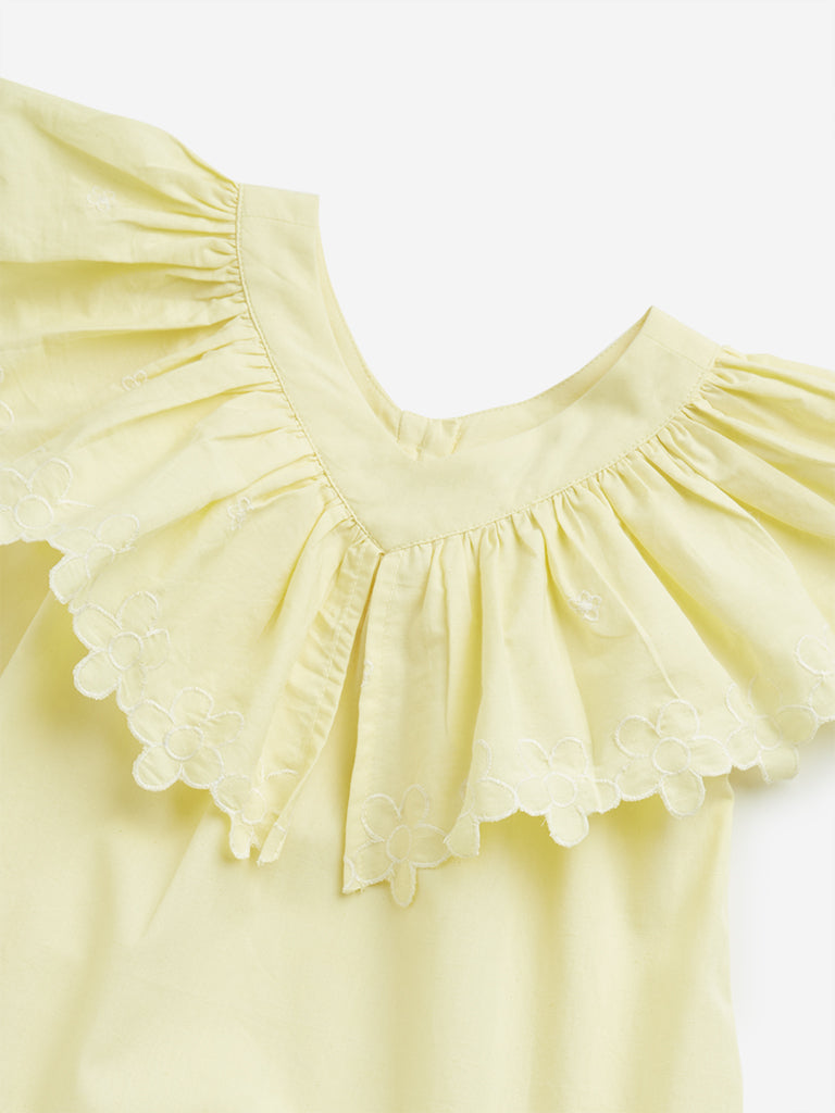 HOP Kids Yellow Ruffle Design Tiered Cotton Dress