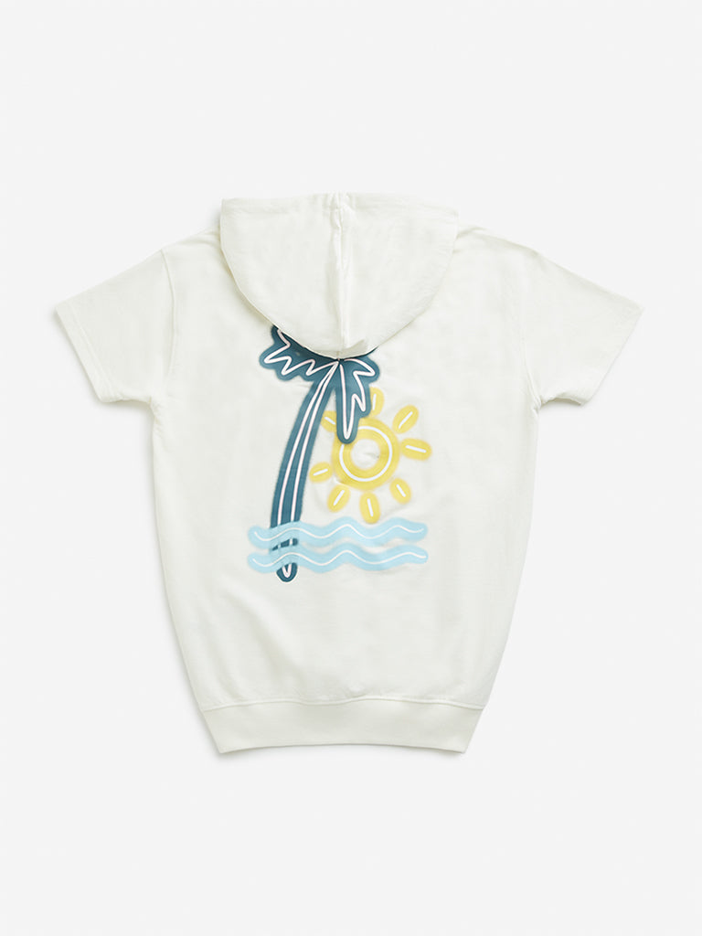 Y&F Kids Off-White Tropical Inspired Hooded Cotton T-Shirt