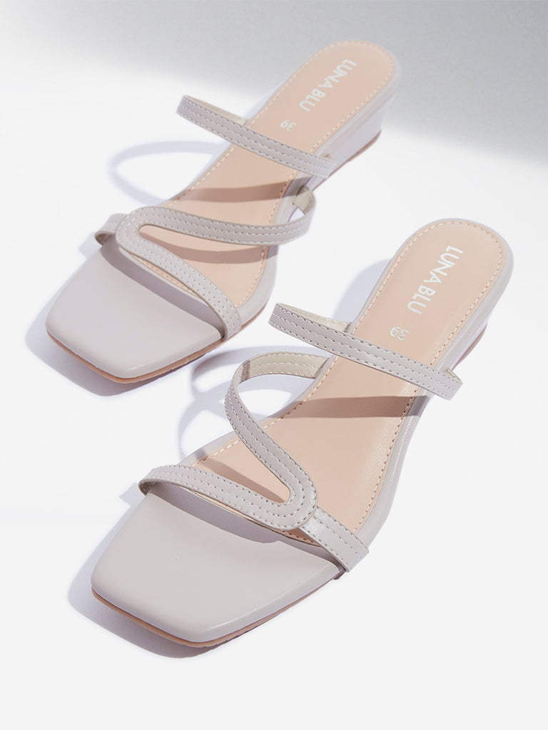 LUNA BLU Taupe Low-Wedge Heel Sandals