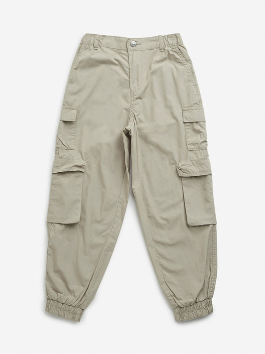 Y&F Kids Taupe Mid-Rise Cargo-Style Cotton Joggers