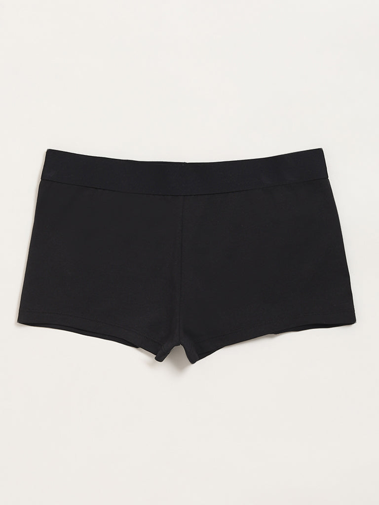 Superstar Black Solid Boy Shorts Cotton Blend Brief