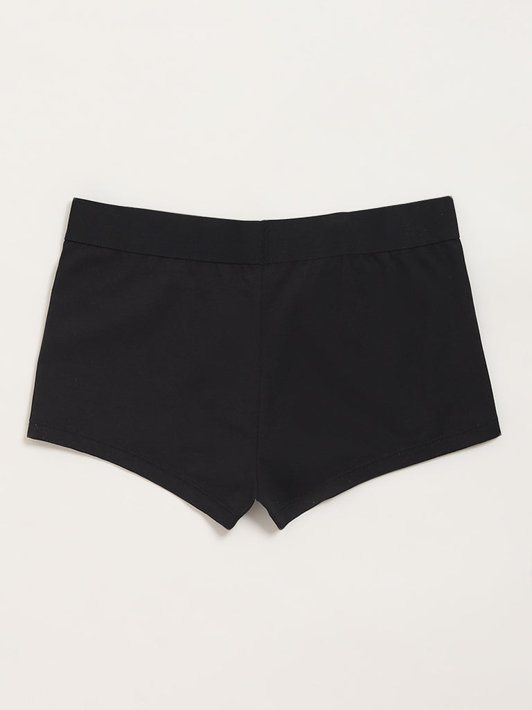 Superstar Black Solid Boy Shorts Cotton Blend Brief