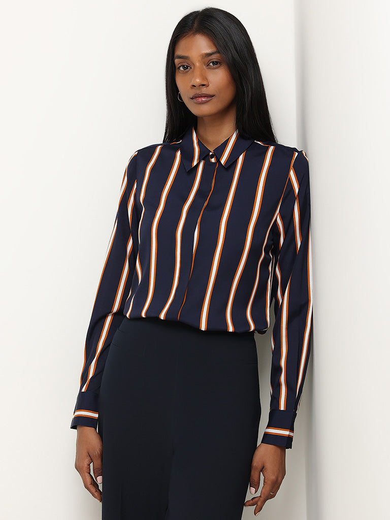 Wardrobe Navy Striped Shirt