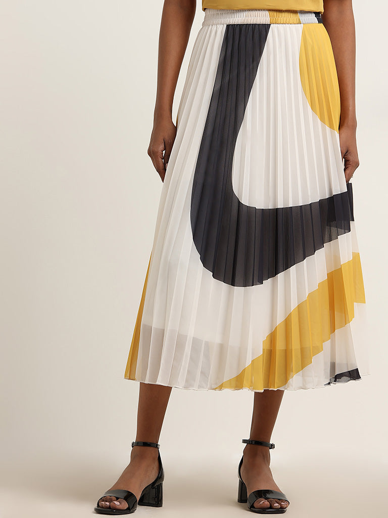 Buy Wardrobe Yellow Accordion Pleated High Rise Skirt from Westside