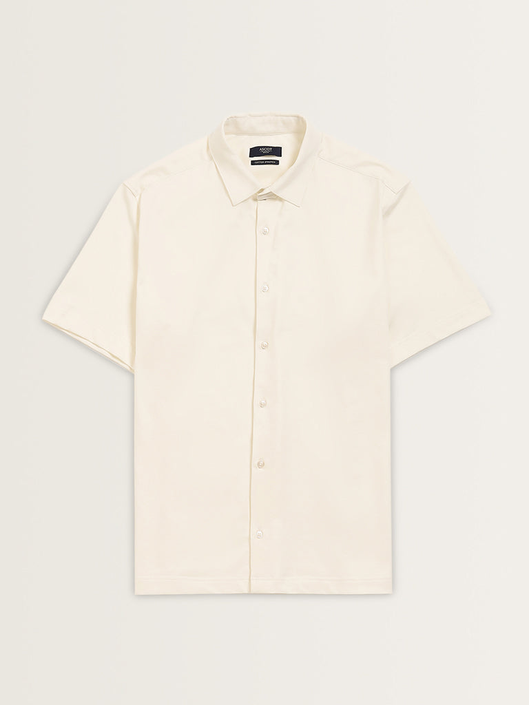 Ascot Off-White Solid Cotton Blend Relaxed Fit Shirt