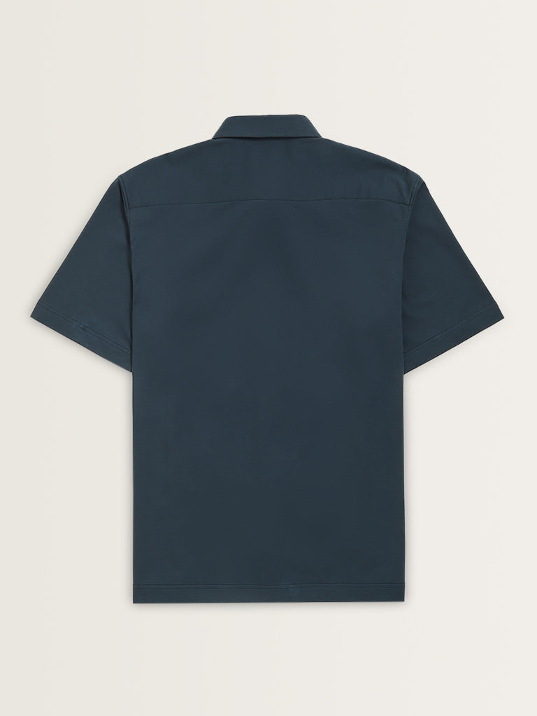 Ascot Dark Teal Cotton Blend Relaxed Fit Shirt