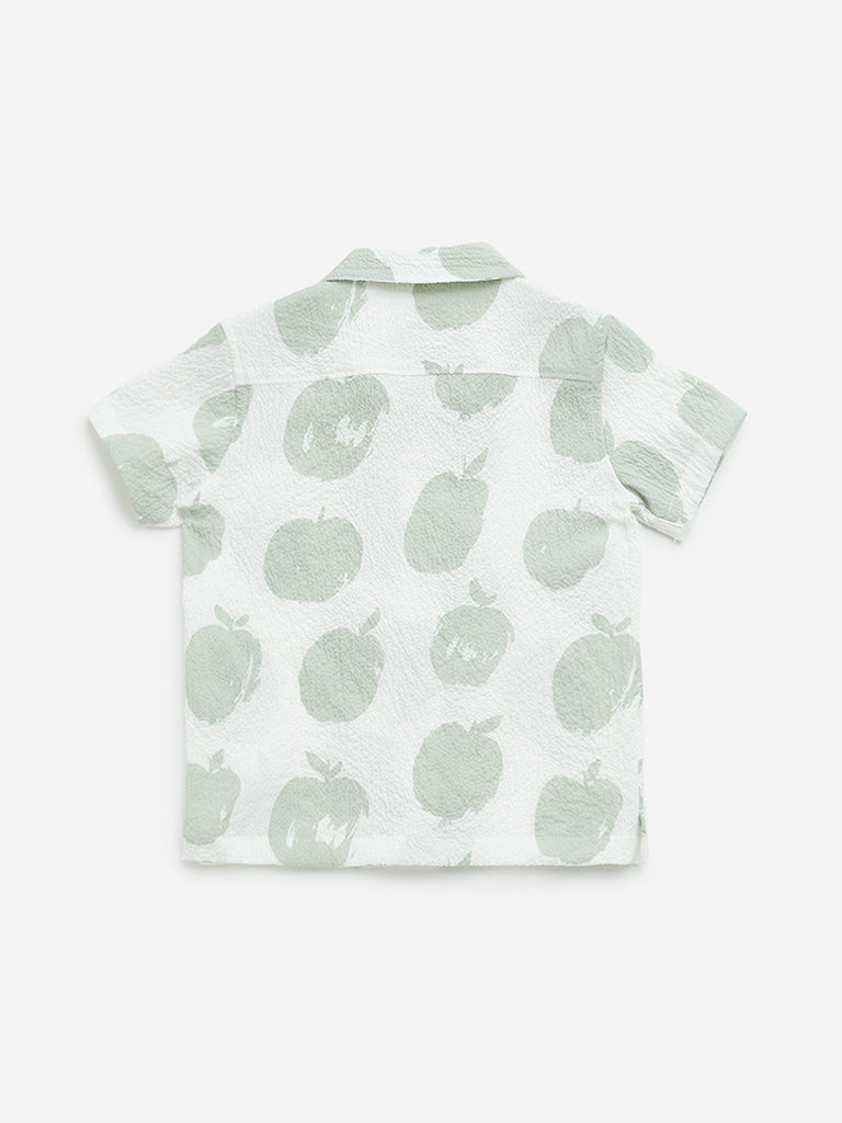HOP Kids Off-White Apple Printed Crinkle Cotton Shirt