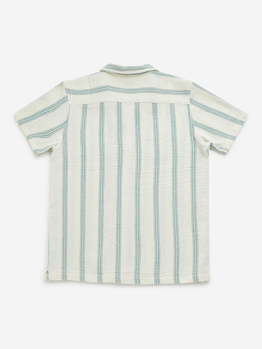 Y&F Kids Off-White Striped Cotton Shirt