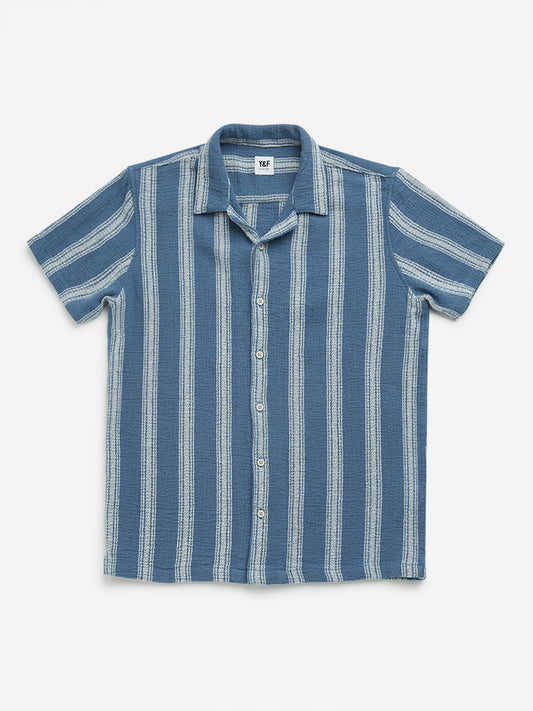 Y&F Kids Blue Striped Cotton Shirt