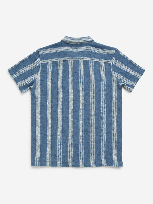 Y&F Kids Blue Striped Cotton Shirt
