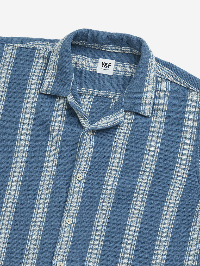 Y&F Kids Blue Striped Cotton Shirt