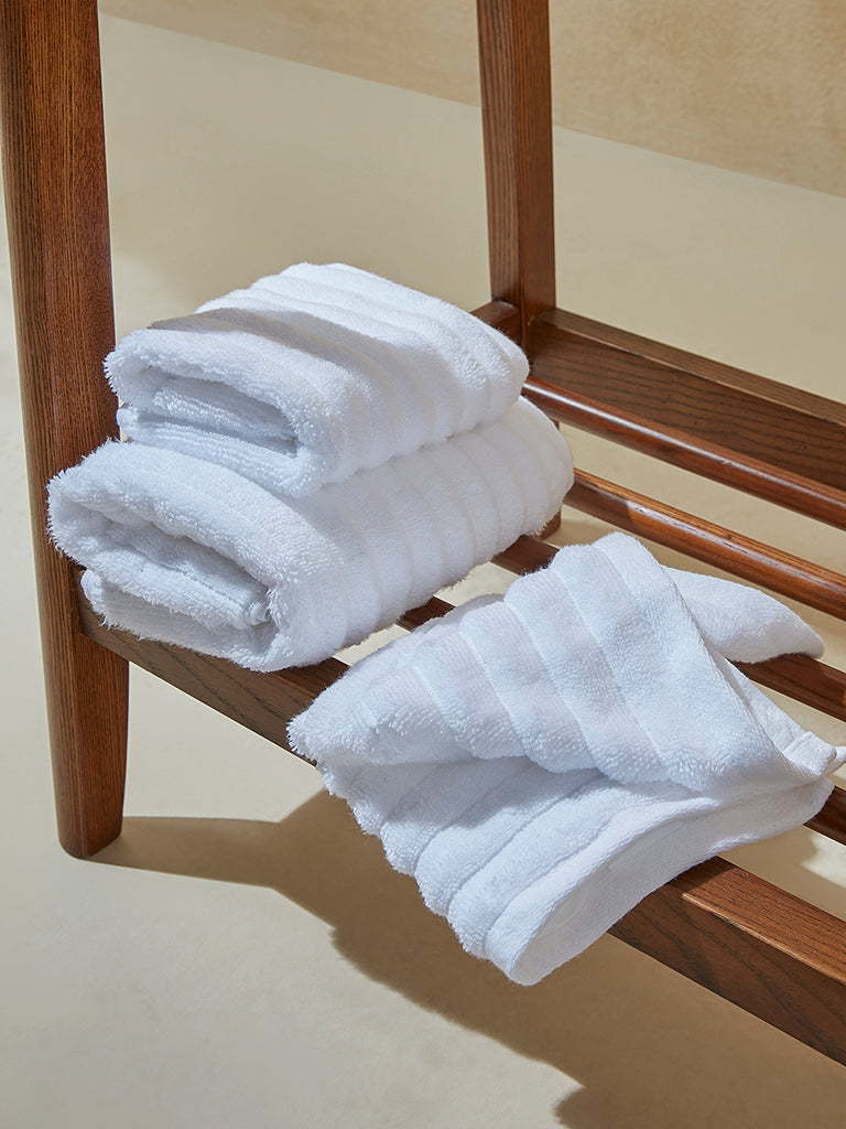 Westside Home White Self-Striped Luxe Face Towel (Set of 2)