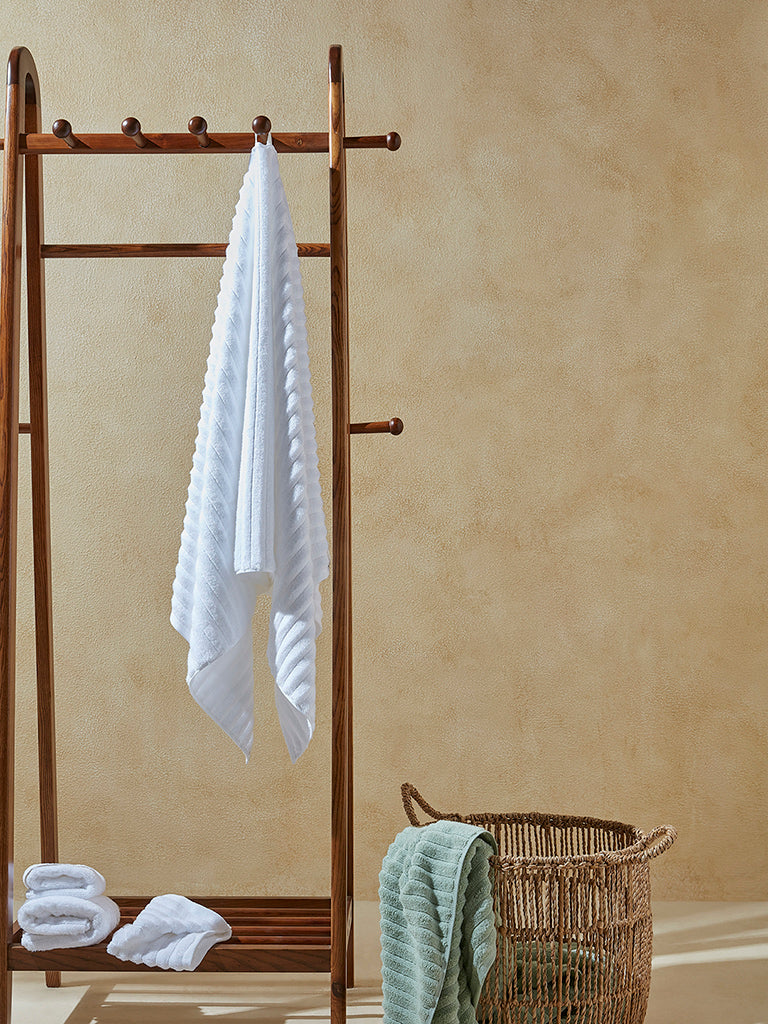 Westside Home White Self-Striped Luxe Bath Towel