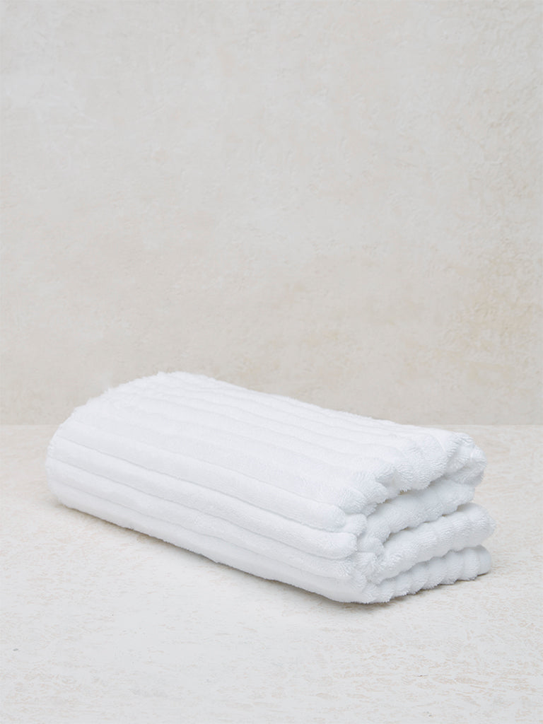 Westside Home White Self-Striped Luxe Bath Towel