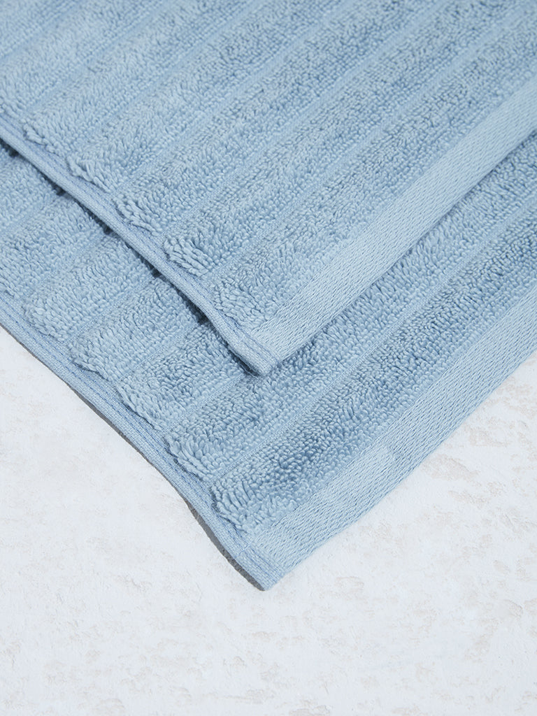 Westside Home Blue Self-Striped Luxe Ripple Face Towels (Set of 2)