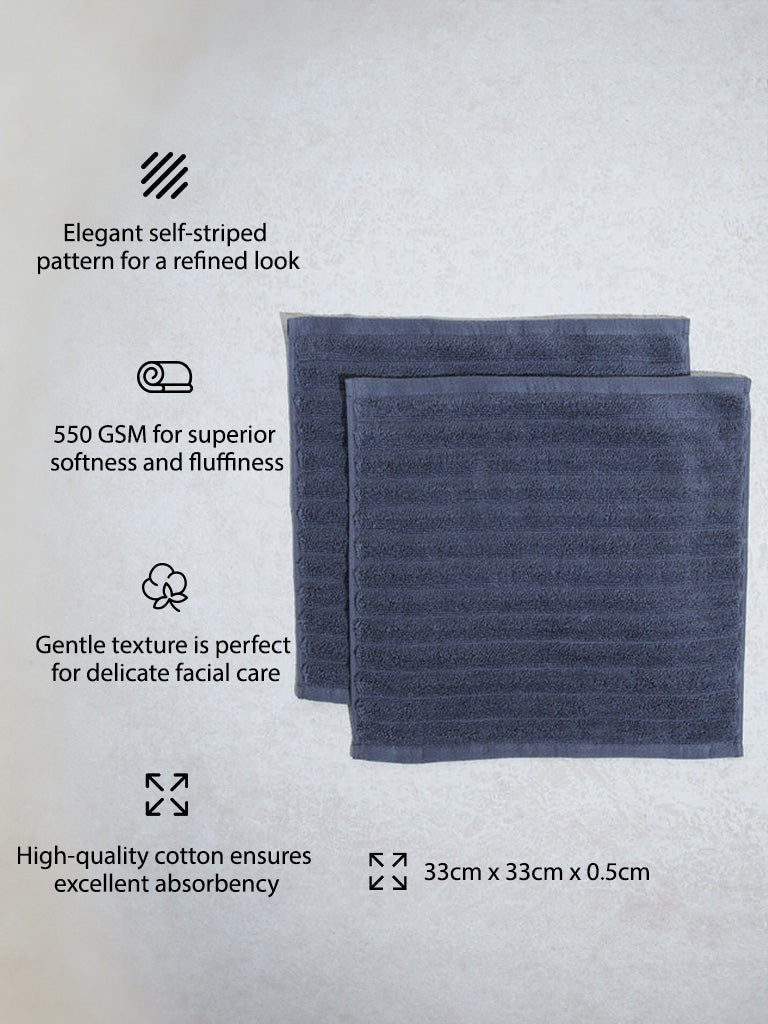 Westside Home Dark Blue Self-Striped Luxe Face Towel (Set of 2)