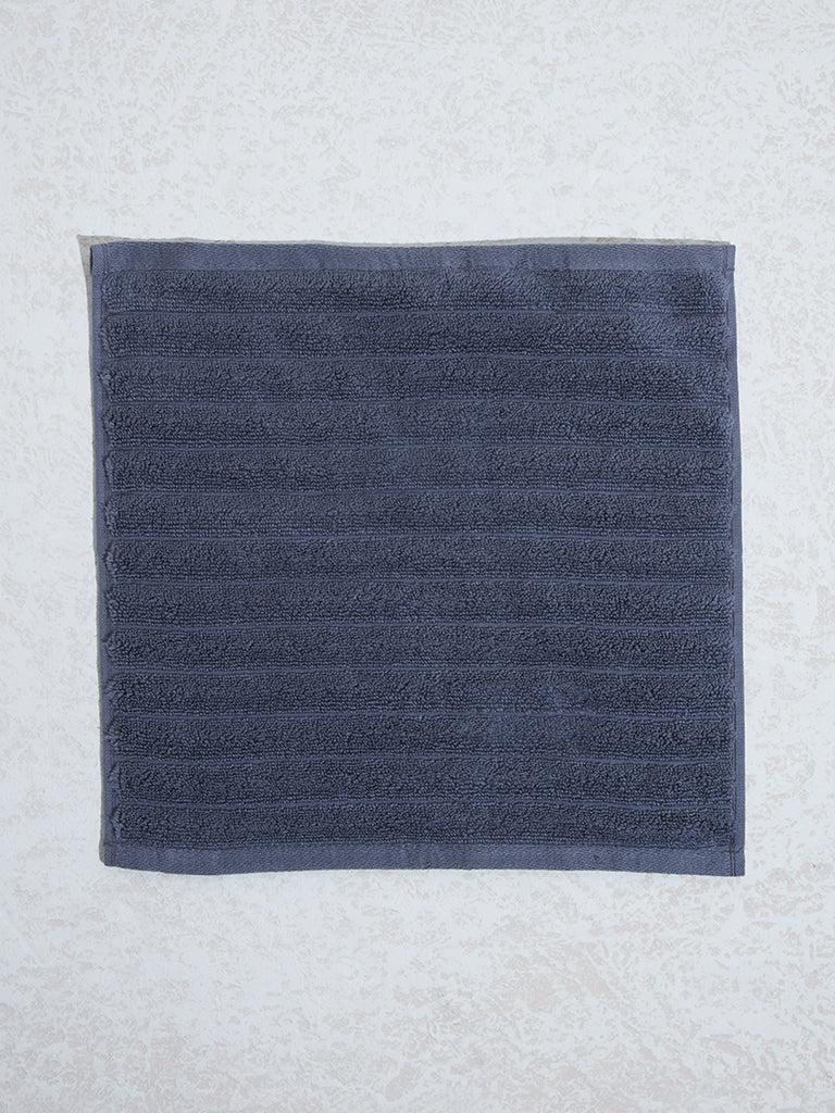 Westside Home Dark Blue Self-Striped Luxe Face Towel (Set of 2)