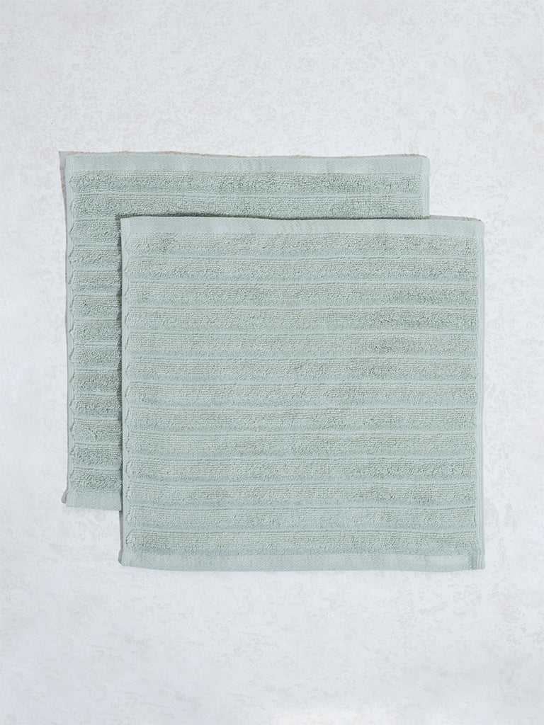 Westside Home Light Sage Self-Striped Luxe Face Towel (Set of 2)