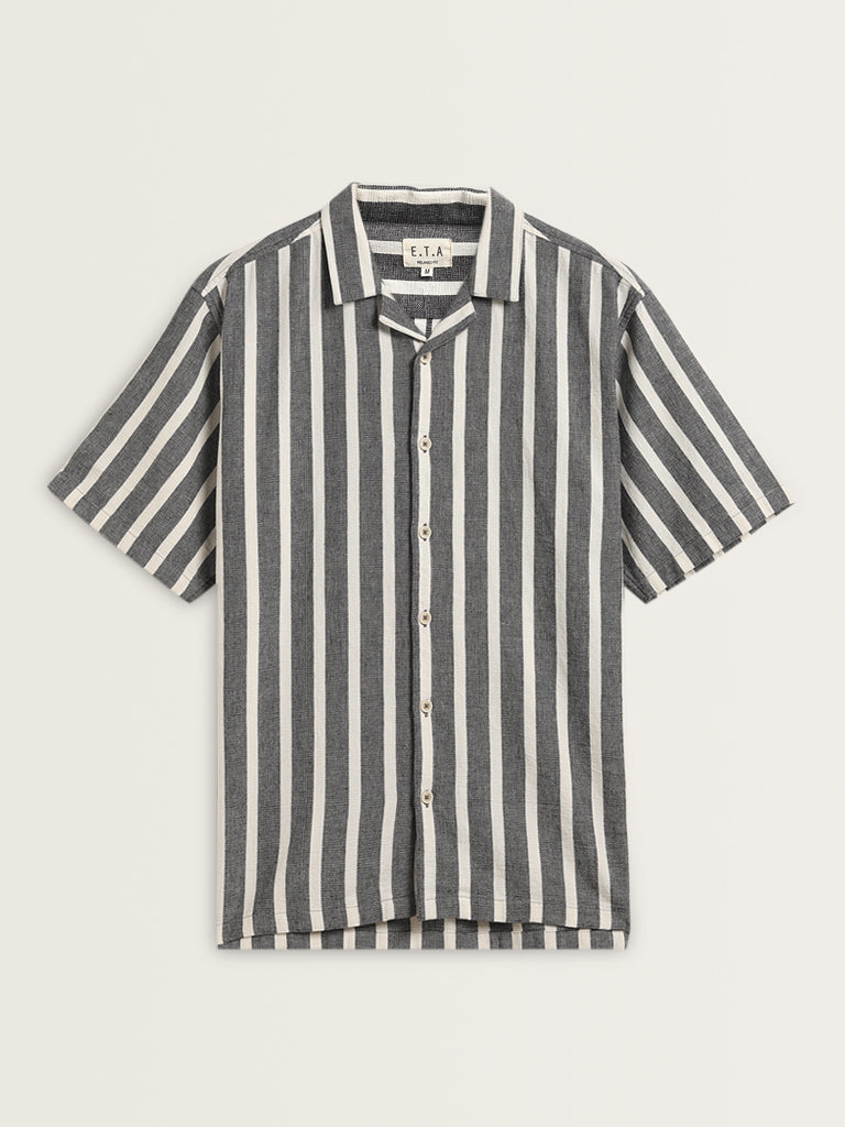 ETA Grey Striped Relaxed-Fit Cotton Shirt