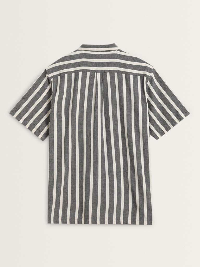 ETA Grey Striped Relaxed-Fit Cotton Shirt