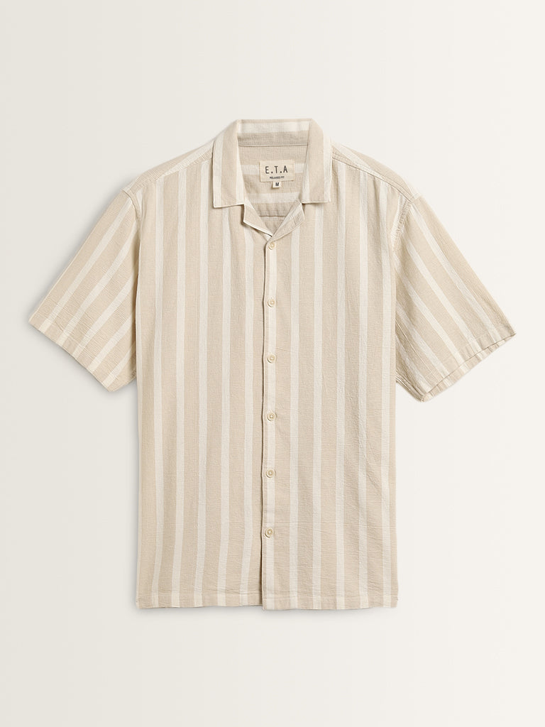 ETA Light Taupe Striped Relaxed-Fit Cotton Shirt