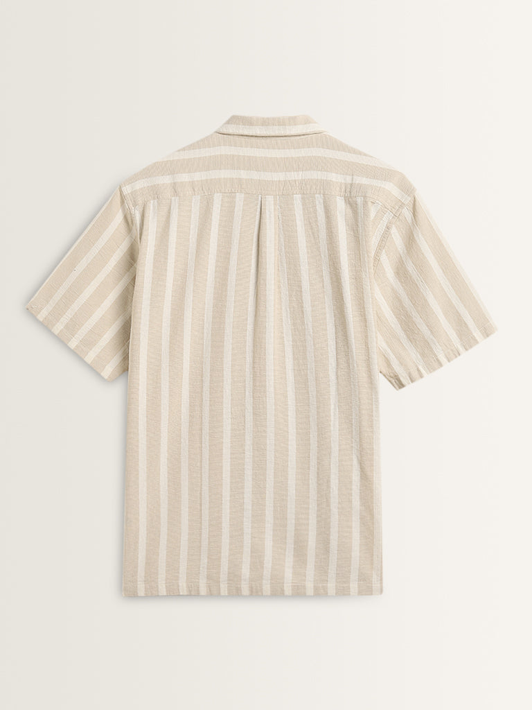 ETA Light Taupe Striped Relaxed-Fit Cotton Shirt