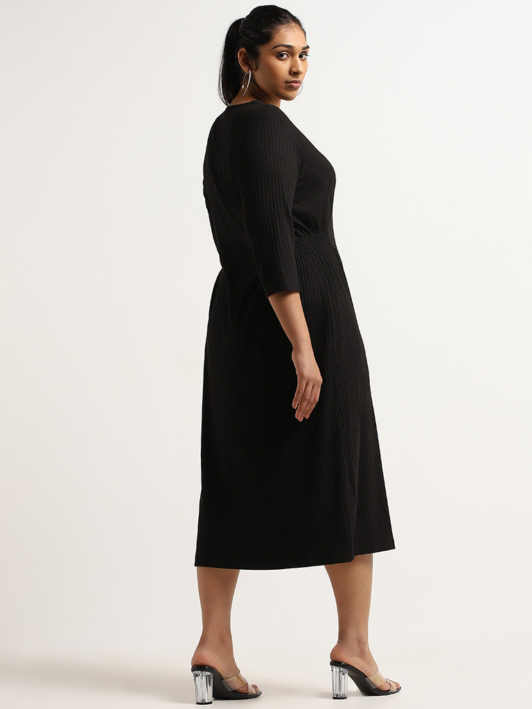 Gia Black Button-Up Midi Dress