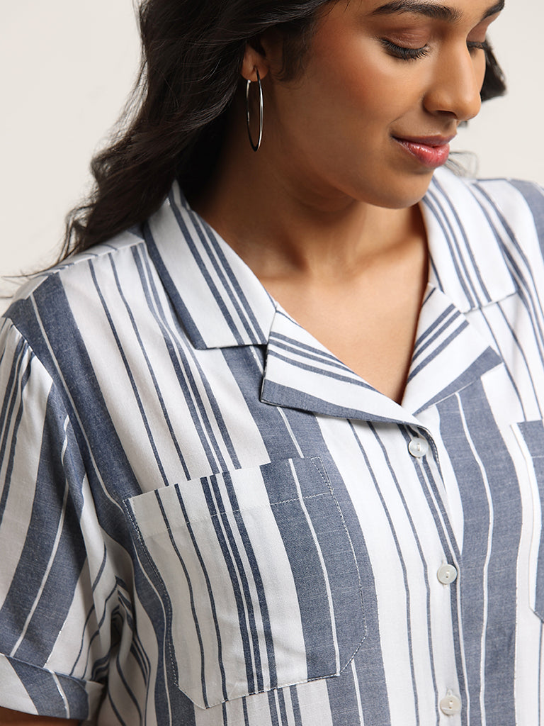 Gia White Striped Shirt Dress