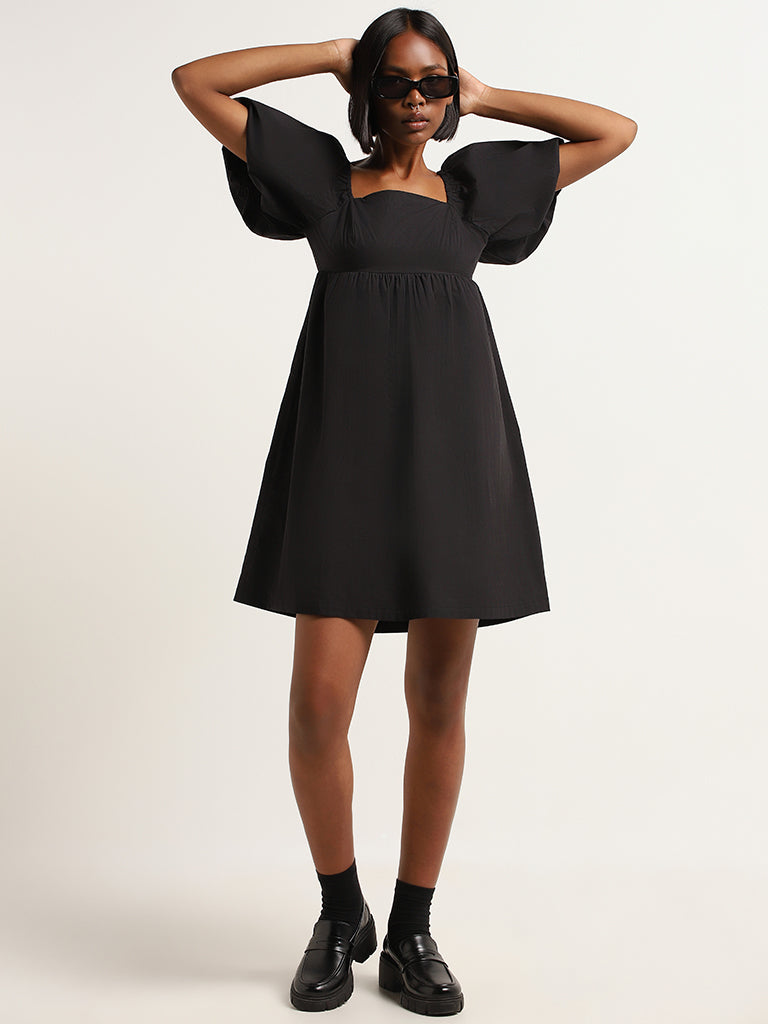 Nuon Black Cotton A-Line Dress