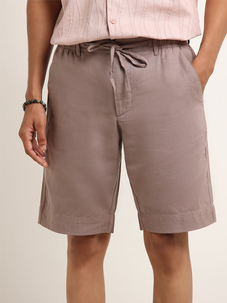 ETA Mauve Mid Rise Cotton Blend Relaxed Fit Shorts