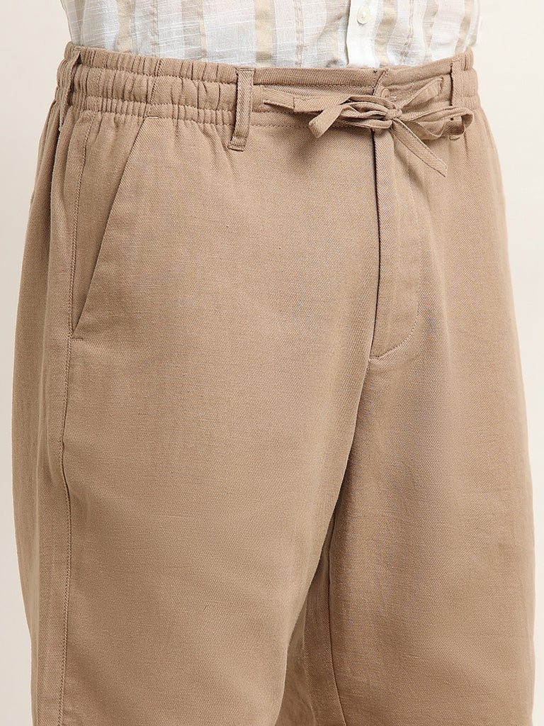 ETA Taupe Mid Rise Cotton Blend Relaxed Fit Shorts