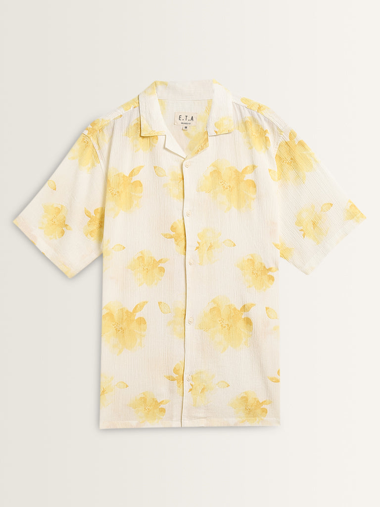 ETA Yellow Floral Printed Relaxed-Fit Cotton Shirt