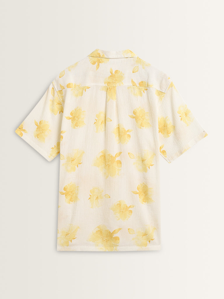 ETA Yellow Floral Printed Relaxed-Fit Cotton Shirt