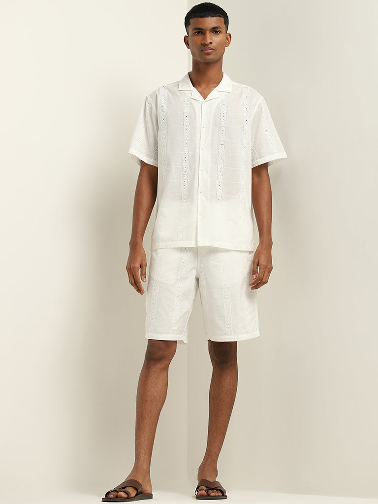 ETA White Schiffli Design Relaxed-Fit Cotton Shirt