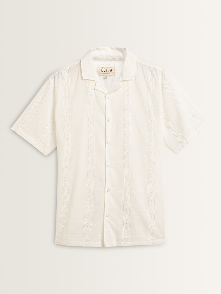 ETA White Schiffli Design Relaxed-Fit Cotton Shirt