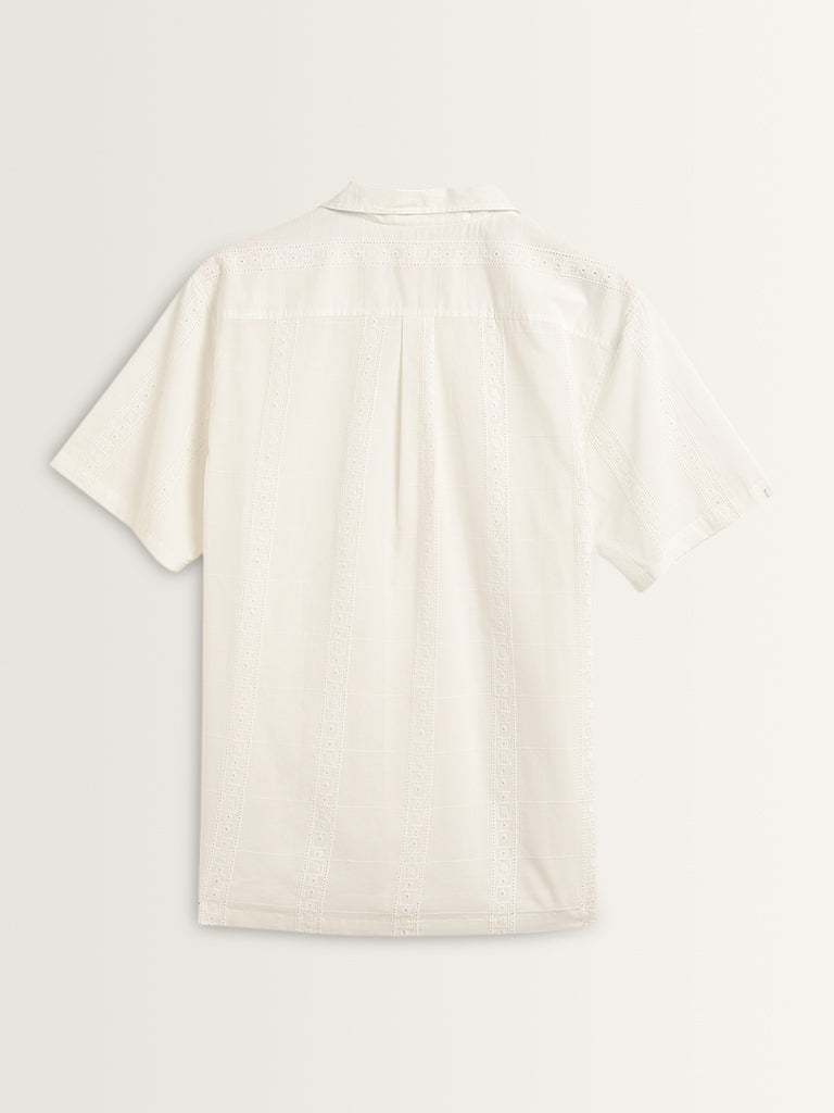 ETA White Schiffli Design Relaxed-Fit Cotton Shirt