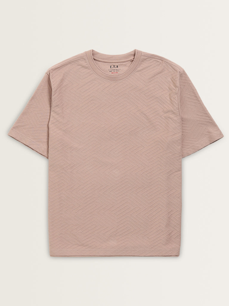 ETA Dusty Pink Chevron Textured Slim Fit T-Shirt