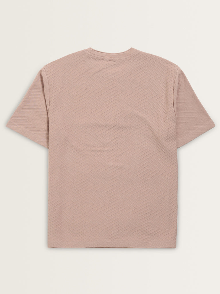 ETA Dusty Pink Chevron Textured Slim Fit T-Shirt