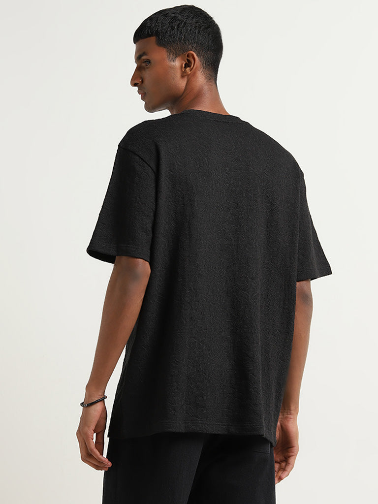 ETA Black Textured Relaxed-Fit T-Shirt
