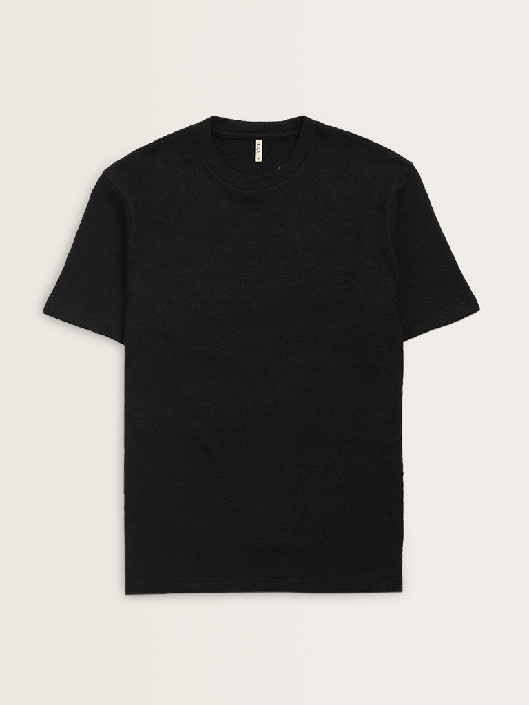 ETA Black Textured Relaxed-Fit T-Shirt