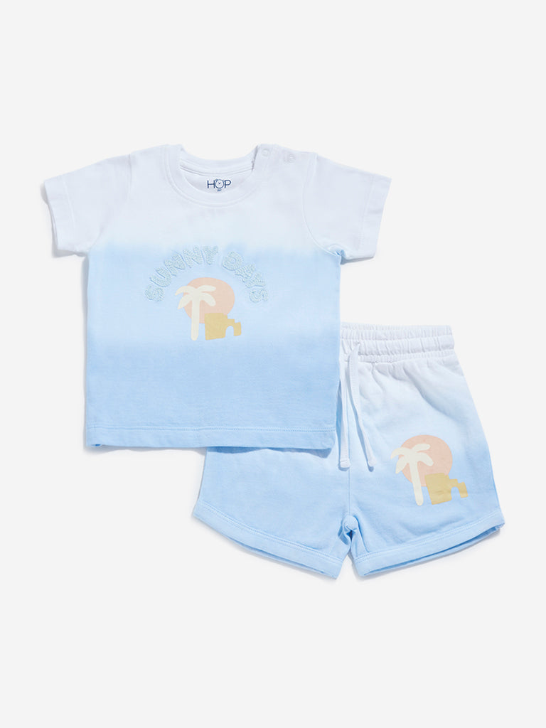 HOP Baby Blue Ombre Design Cotton T-Shirt & Shorts Set