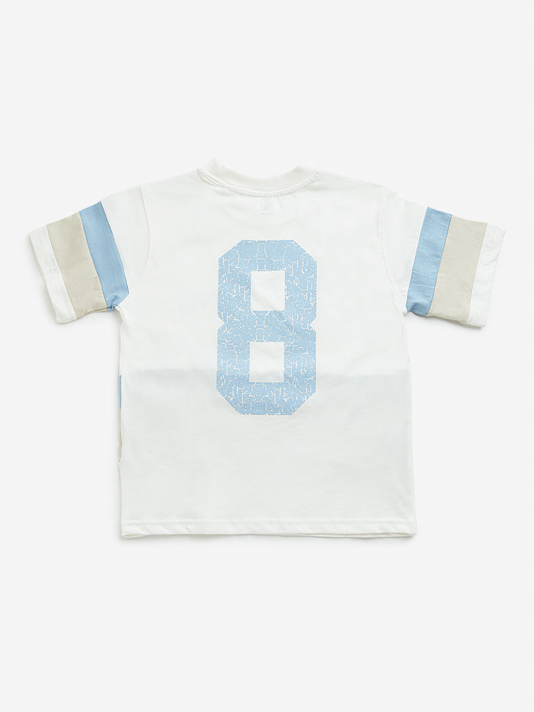 Y&F Kids Off-White Colour Blocked Design Cotton T-Shirt