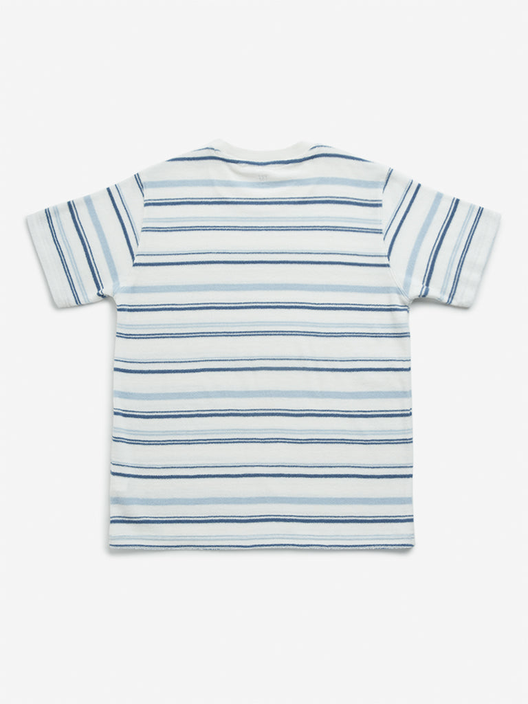 Y&F Kids Blue Striped Cotton T-Shirt