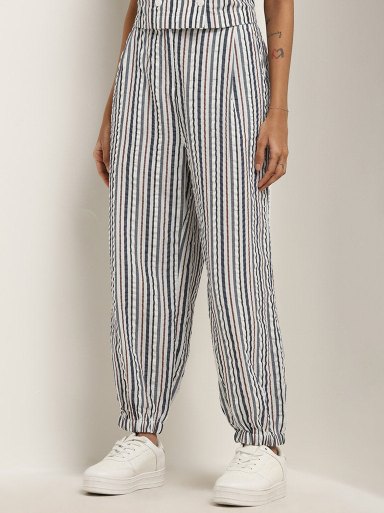 Bombay Paisley Multicolour Striped Mid-Rise Cotton Pants